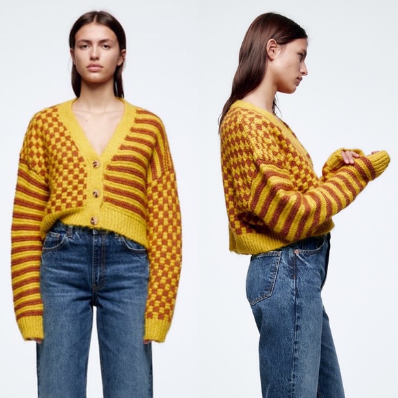 Zara Combination Jacquard Knit Cardigan 